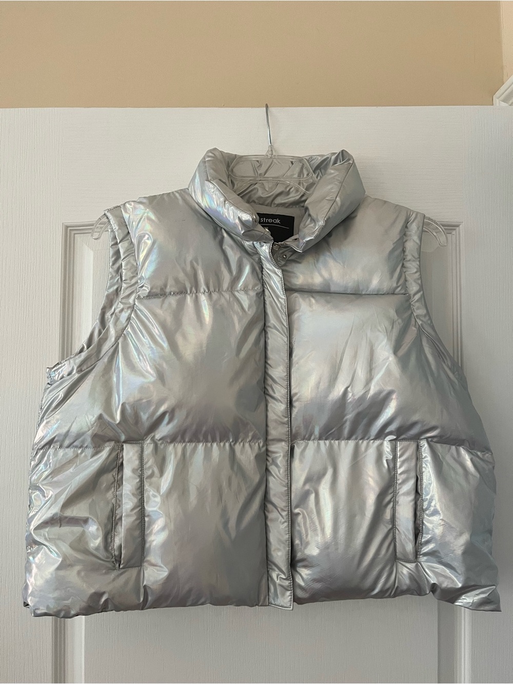 Love Streak Metallic Silver Puffer Vest - Women's Sleeveless Jacket